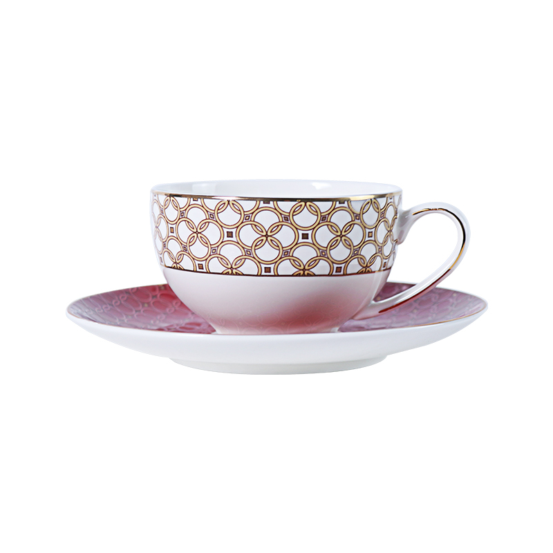 Tassenset aus Bone China, rote Farbe, Teetasse und Untertasse aus feinem Bone China