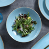 Blaues Steingut-Kaffeetassen-Set mit Untertasse