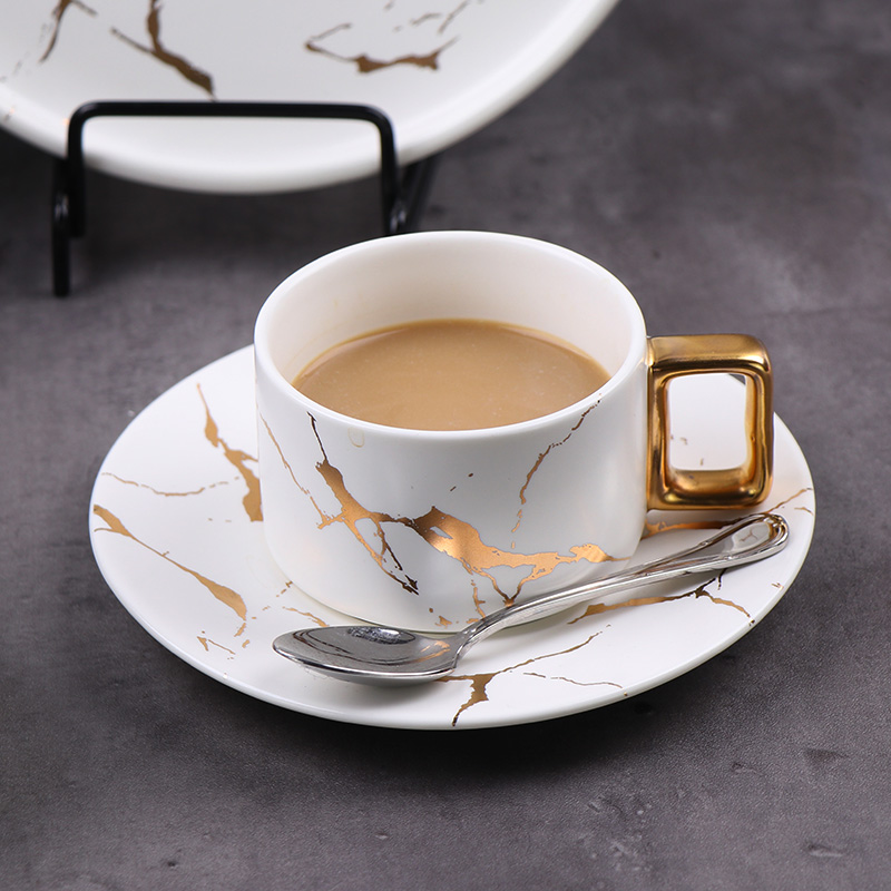 Marmor-Kaffeetasse, weiße Porzellan-Cappuccino-Tasse für Café