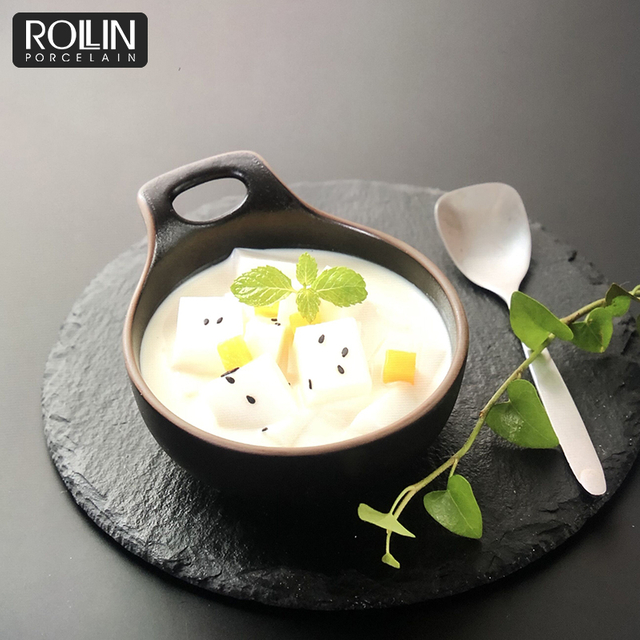 Kleine cremefarbene Schüsseln, Keramik-Untertassen, Schüsseln, RROLLIN-PORZELLAN-Geschirr