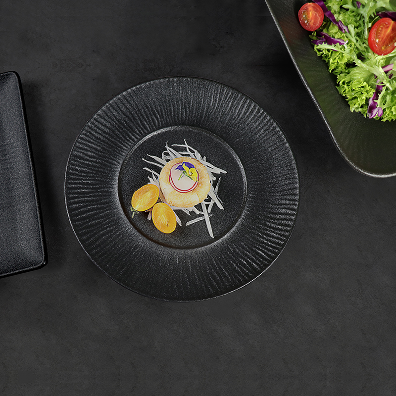 Porzellan-Geschirr, neues Design, Matt-Frosting-Schwarz, Restaurantteller