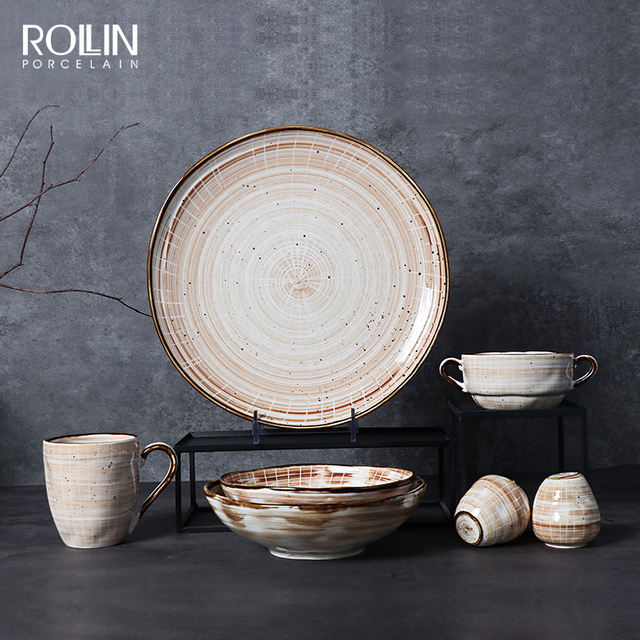 Foodies Creme Beige Rustikale Geschirr-Sets Nordic Dishes & Plates Restaurant Dish Retro-Geschirr-Set Platos Geschirr Porzellan-Teller-Set