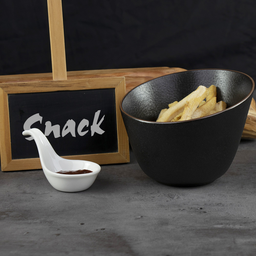 Schräge Schüssel aus Keramik, schwarzer Porzellan-Snackteller, Pommes-Frites-Gerichte, Schüsseln