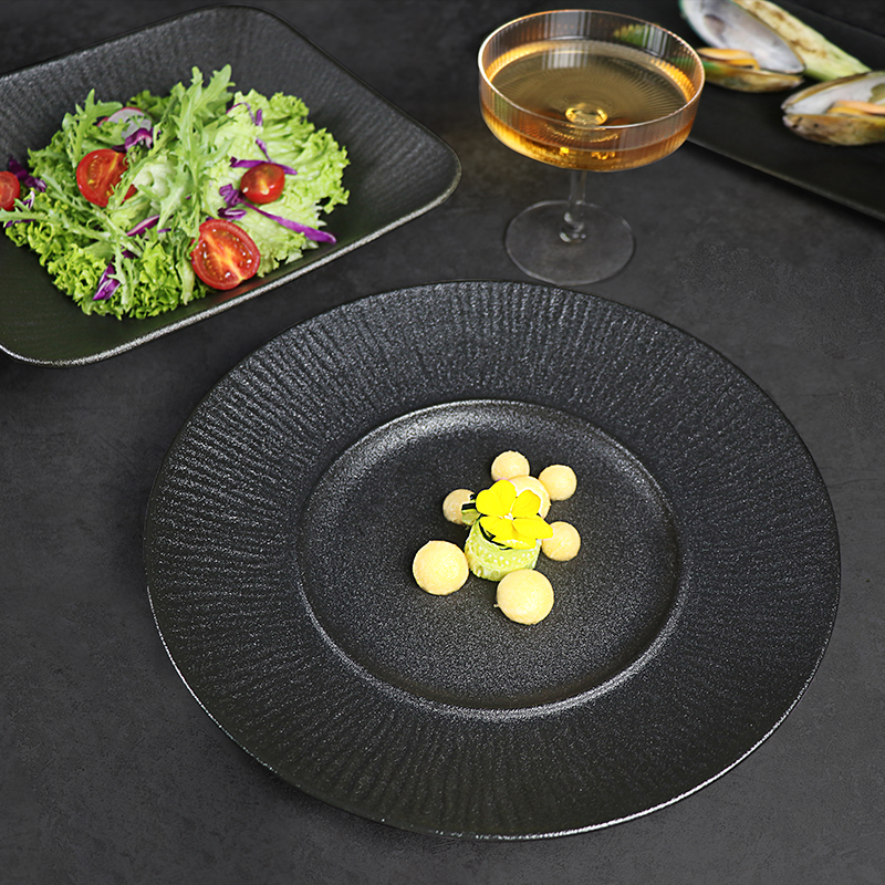 Porzellan-Geschirr, neues Design, Matt-Frosting-Schwarz, Restaurantteller