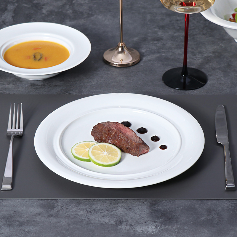 12-Zoll-Steakteller aus weißem Porzellan, Hauptspeiseteller aus Keramik für Restaurants, Hotels, Cafés