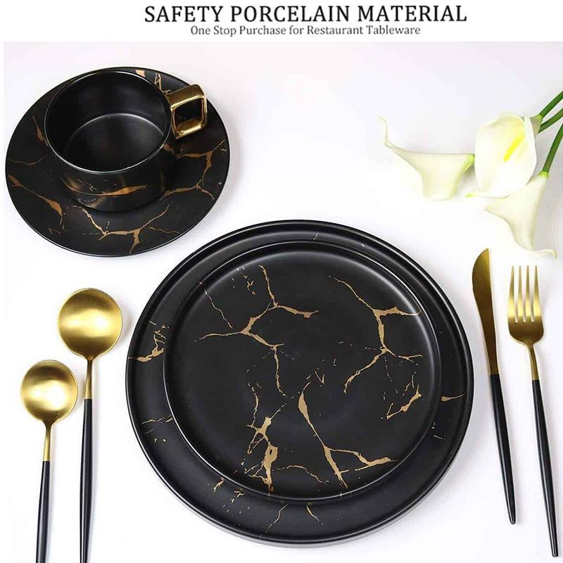China-Geschirr, runder Gold-Schwarz-Marmor, günstiger Massengeschirrteller, Speiseteller für Restaurants, 10-Zoll-Speiseteller