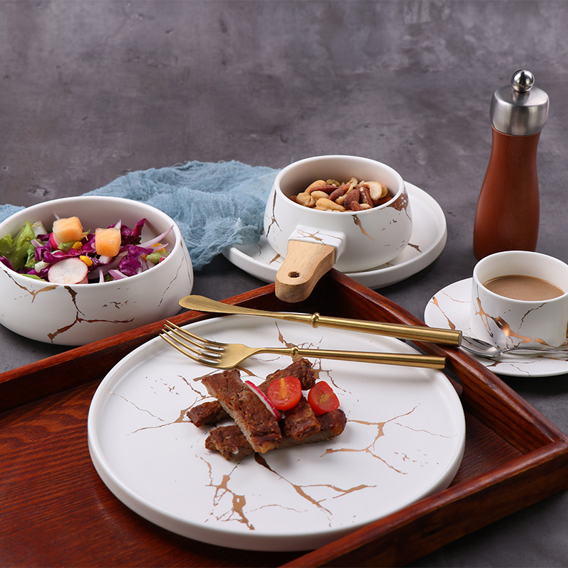 Meistverkauftes Tafelservice Gold mit beliebtem Design Marmorteller Restaurant Tafelservice 