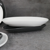 Schwarz-weißes Keramikgeschirr, rechteckiger Restaurant-Essteller – Porzellan, 34 cm