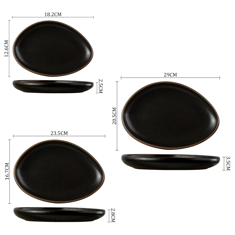 Unregelmäßige Keramikteller, Geschirr, Teller, Keramik, schwarze Teller