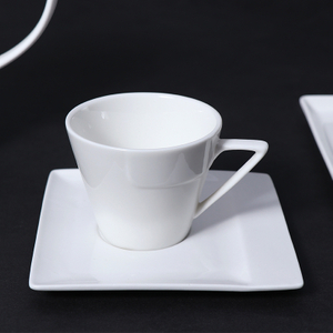 5 Unzen Keramik-Kaffeetassen-Untertasse, weißes Porzellan-Kaffeetassen-Set