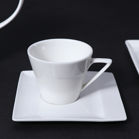5 Unzen Keramik-Kaffeetassen-Untertasse, weißes Porzellan-Kaffeetassen-Set