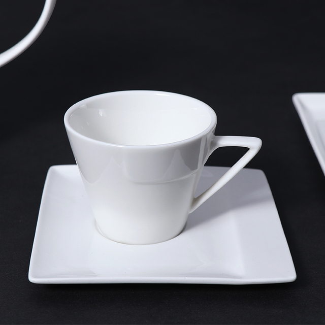 5 Unzen Keramik-Kaffeetassen-Untertasse, weißes Porzellan-Kaffeetassen-Set