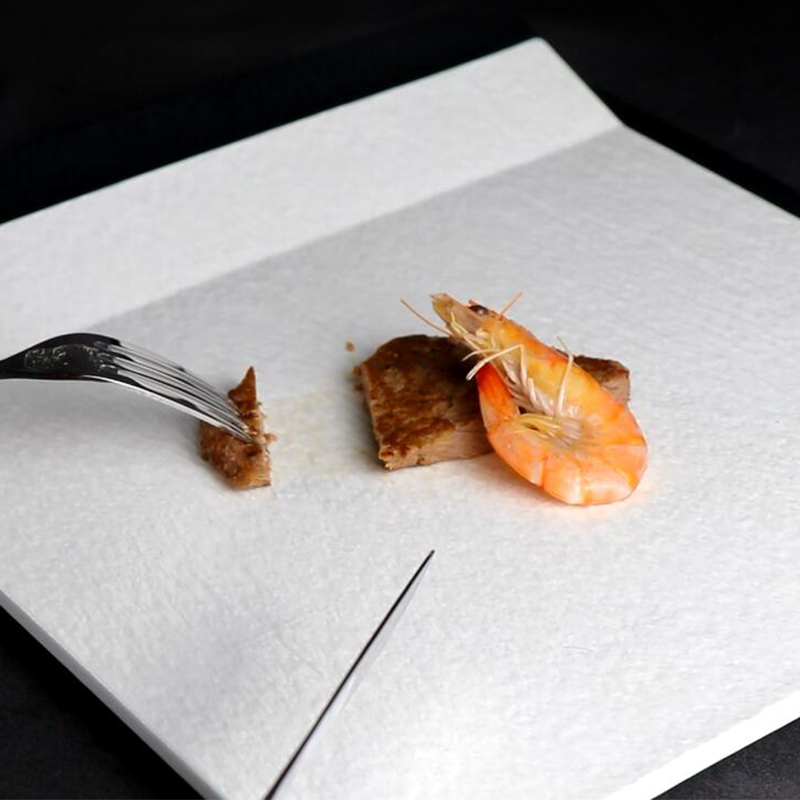 Weißer unregelmäßiger Porzellanteller, quadratischer Essteller mit Griff für Restaurants