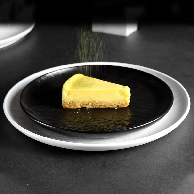 Schwarzer, mattierter Restaurant-Porzellan-Essteller, runder Teller – 20,3 cm, 25,4 cm