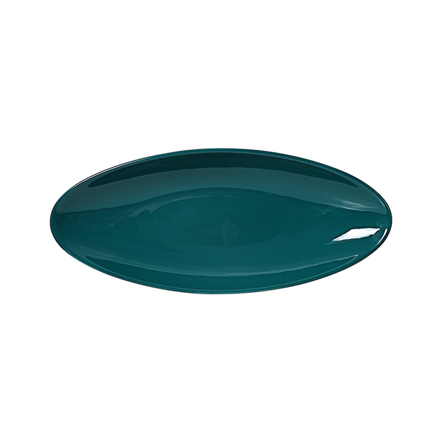 Glänzend glasierter dunkelgrüner Keramik-Essteller in ovaler Form 