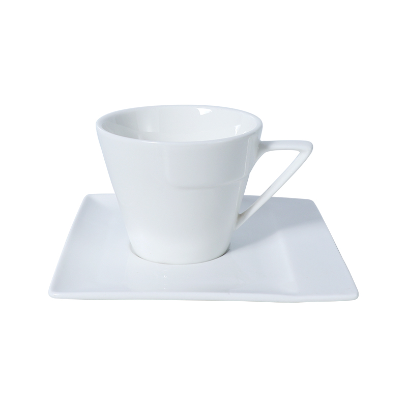 5 Unzen Keramik-Kaffeetassen-Untertasse, weißes Porzellan-Kaffeetassen-Set
