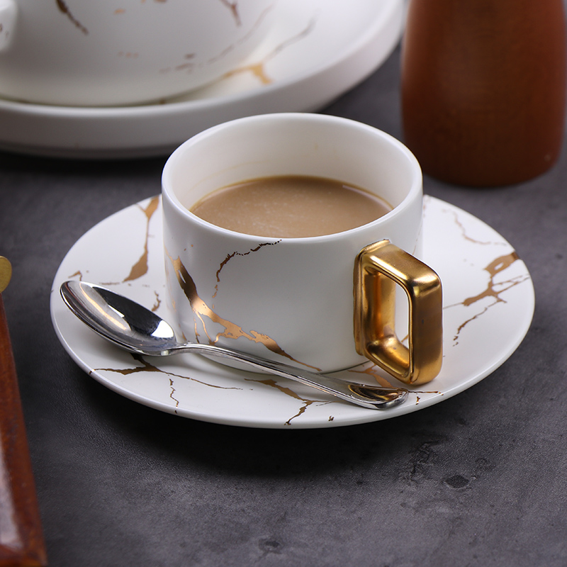 Marmor-Kaffeetasse, weiße Porzellan-Cappuccino-Tasse für Café
