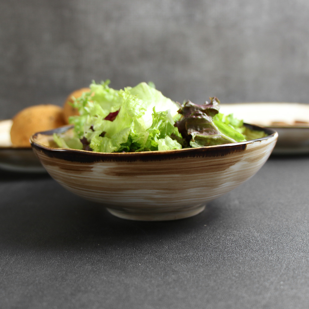 Beigefarbenes Salatschüssel-Set aus Porzellan, Keramikteller-Set – 6/7/8 Zoll