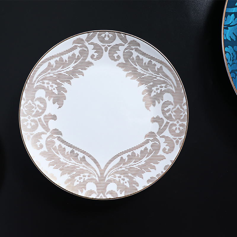 Nordische Geschirrsets Goldrand Bone China Teller Set für Restaurant