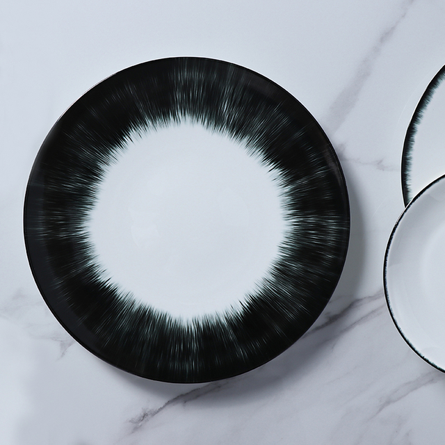 Hotel Ware Neues Geschirr, Speiseteller, Meeresfrüchte-Urchin-Design, Schwarz-Weiß-Geschirr aus Knochenporzellan