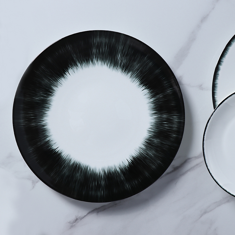 Hotel Ware Neues Geschirr, Speiseteller, Meeresfrüchte-Urchin-Design, Schwarz-Weiß-Geschirr aus Knochenporzellan