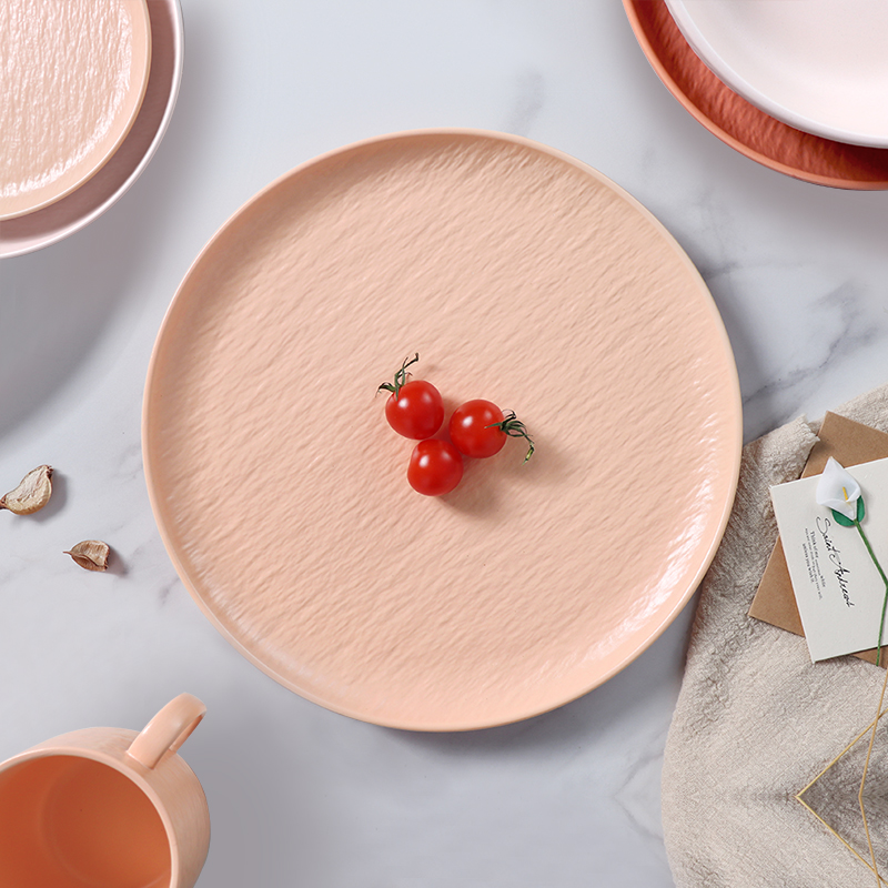 Heiße verkaufende hellrosa Essgeschirr-Restaurantteller unter glasiertem Hochzeits-Vajilla-Geschirr