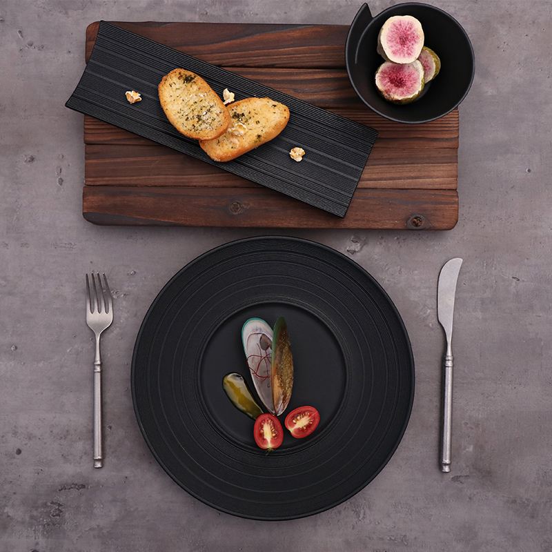 Schwarzes Restaurant, luxuriöses, modernes Geschirr, 20,3 cm großes Keramikgeschirr für Esszimmer und Restaurant, Porzellanteller