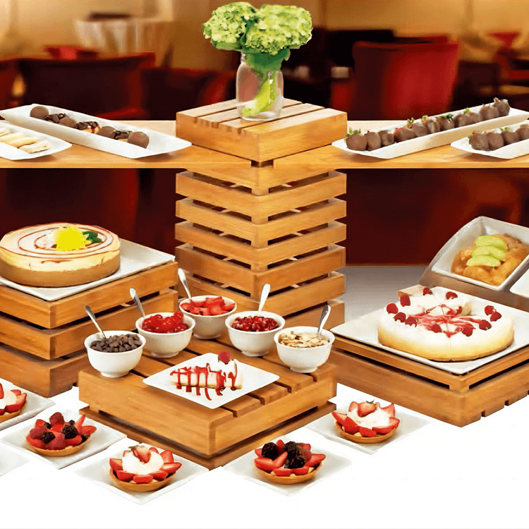 Buffet-Holzpräsentationsständer, Catering-Holzwaren für Hotels