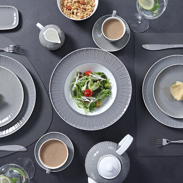 Keramikgeschirr Grau für Restaurant Luxuriöses modernes Geschirrset Geschirrsets Luxusporzellangeschirrset