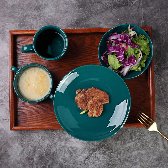 Luxus Geschirr Gold Grün Teller Set Geschirr Porzellan Happy Singles Abendessen Set Glänzend Keramik Steinzeug Geschirr Für Hotel