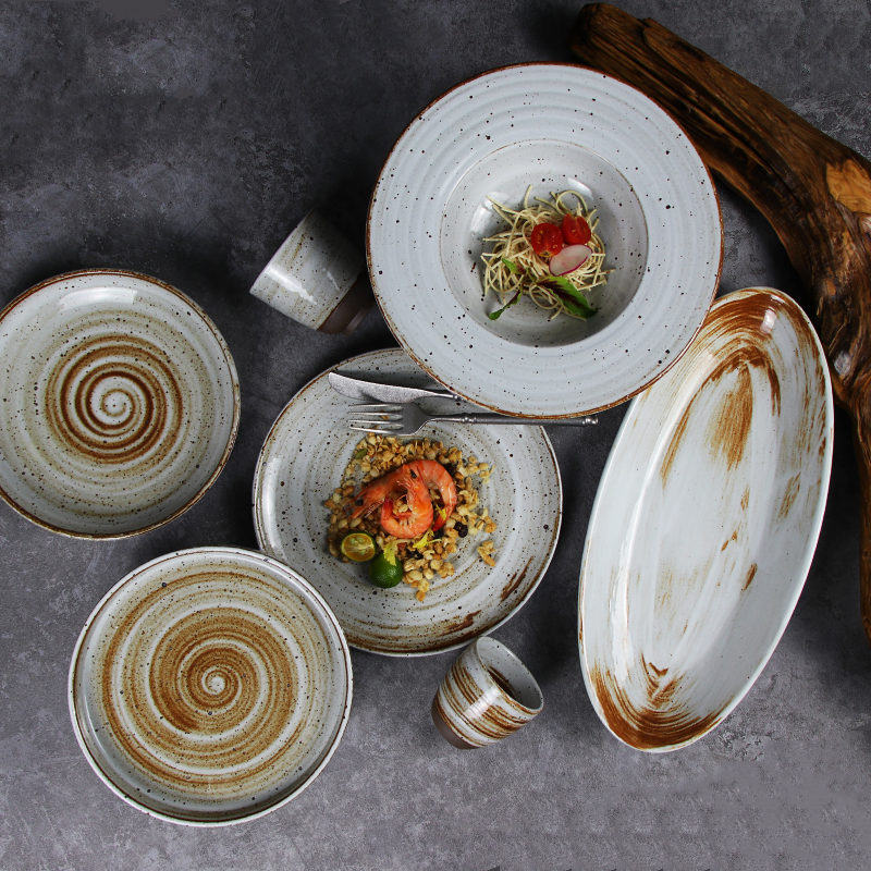 420 ml Suppengeschirr-Teller, rustikaler Steinzeug-Nudelteller, Geschirr-Nudelteller für Restaurants 