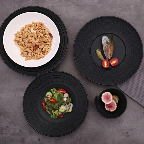 Schwarzes Restaurant, luxuriöses, modernes Geschirr, 20,3 cm großes Keramikgeschirr für Esszimmer und Restaurant, Porzellanteller